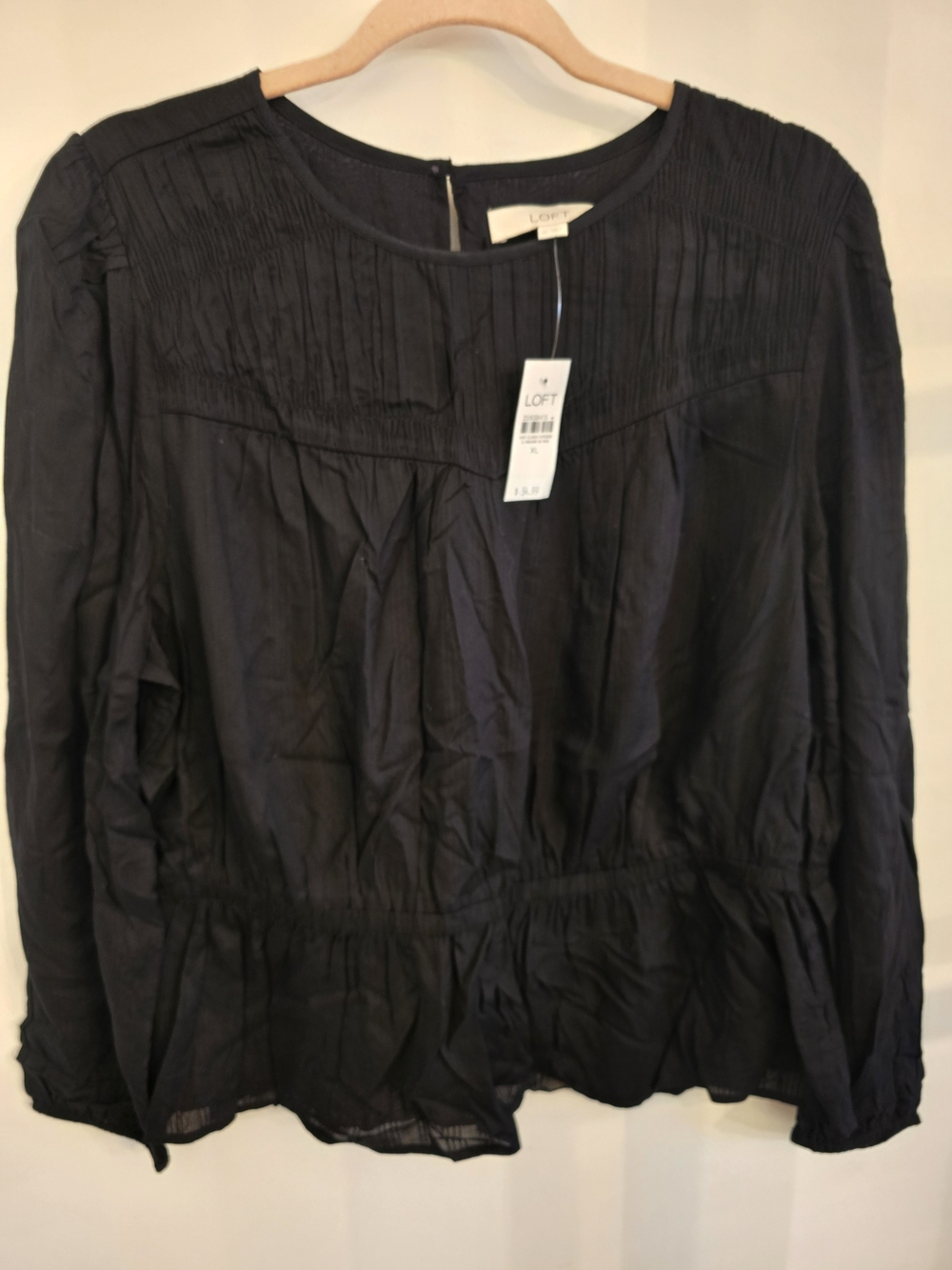 LOFT Black Long-Sleeve Peplum Blouse